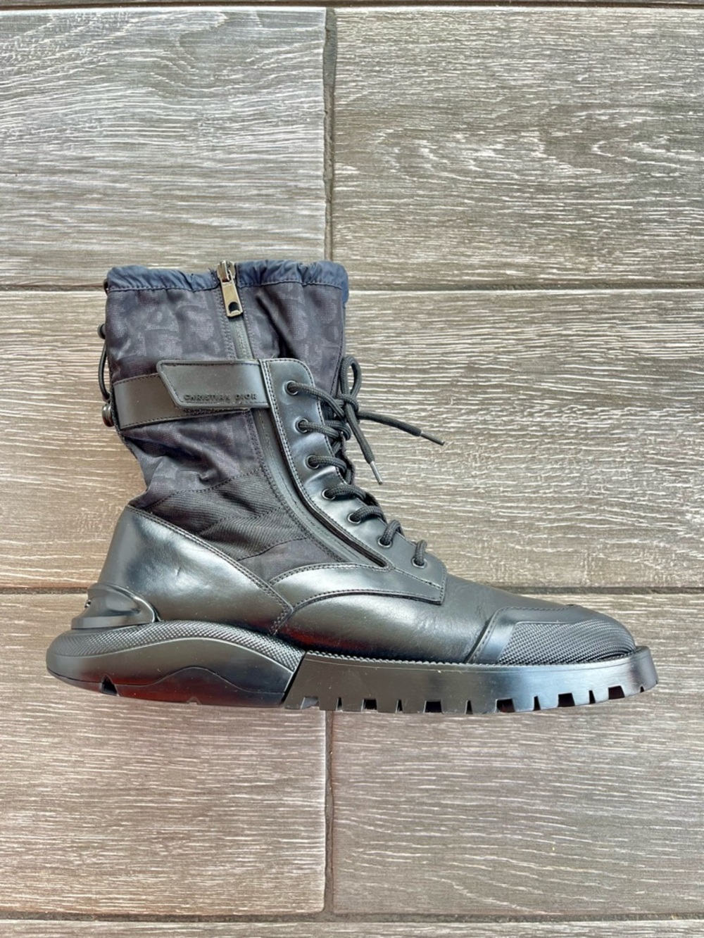 Dior Runway Pre Fall 2019 Oblique Monogram Nylon Leather Combat Boots - Picture 3 of 10